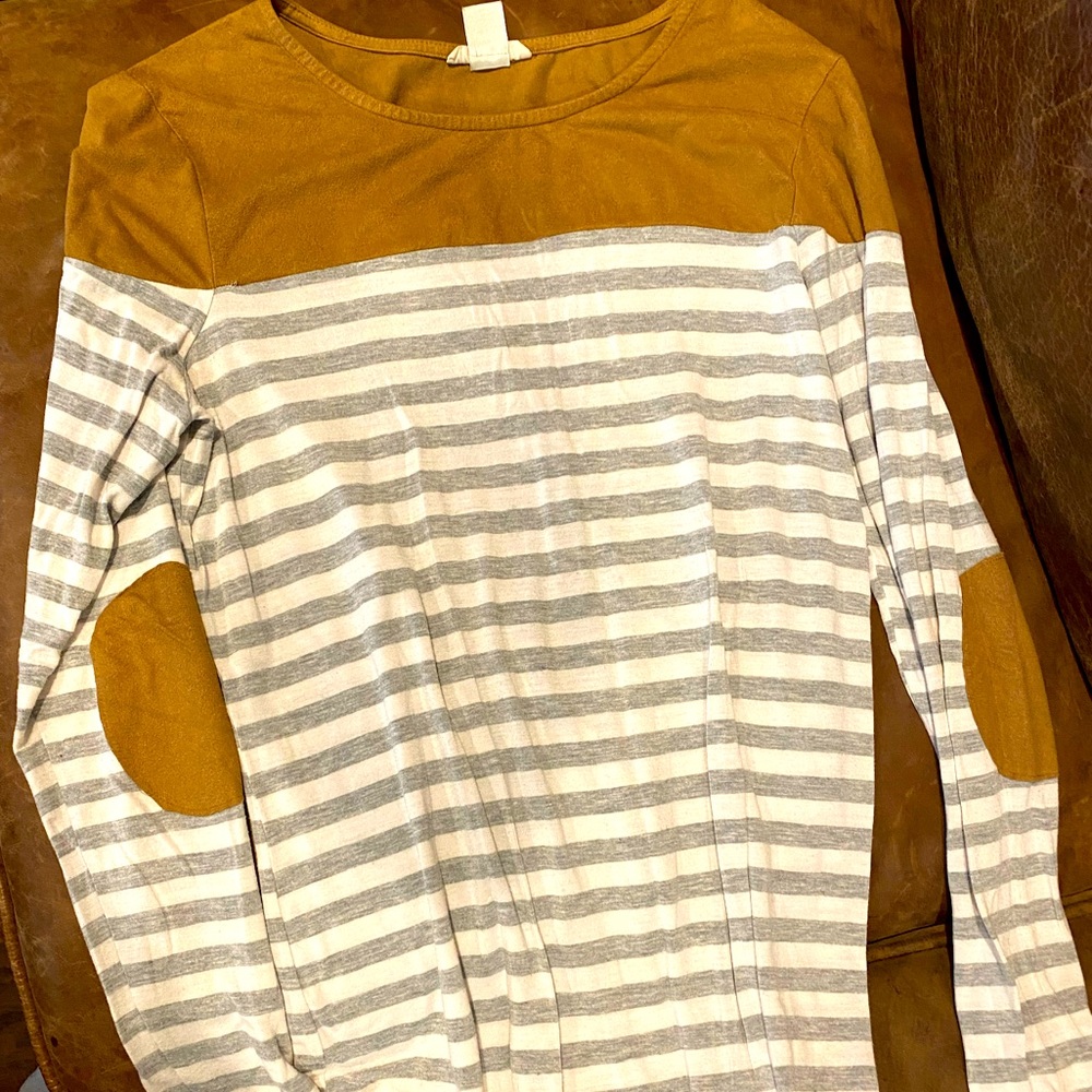 Suede and striped long sleeve tee